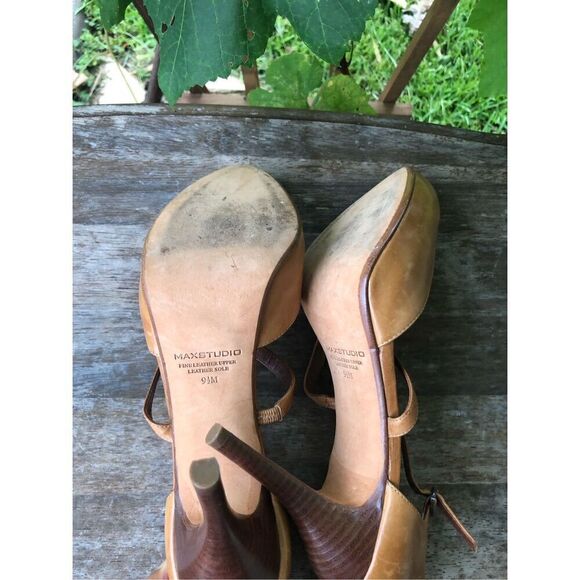 MAX STUDIO Hidden Platform Leather Brown Mary Janes Heels Sz 9.5 M - Picture 8 of 9